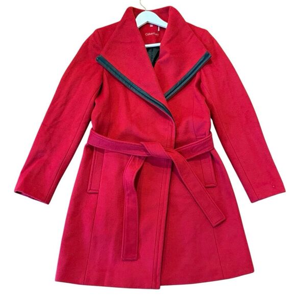 Calvin Klein bold red wool cashmere blend wrap peacoat size 10 - Picture 15 of 15
